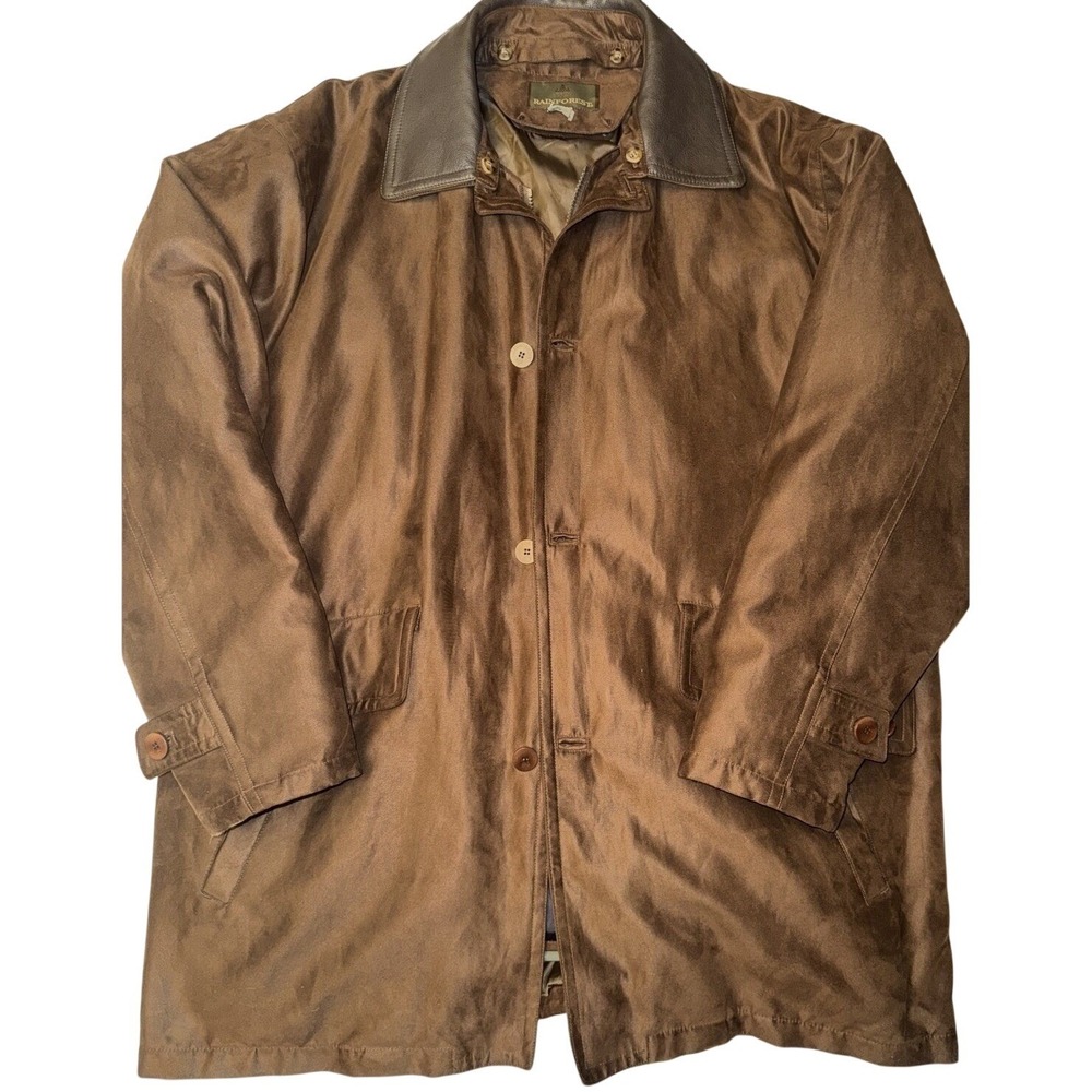 RAINFOREST Men Brown Faux Suede‎ Leather Collar Jacket Coat Size XXLT